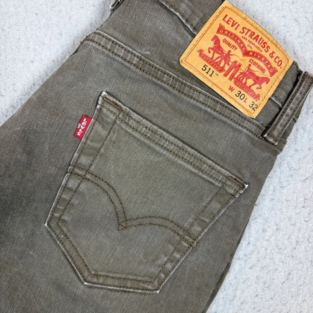 Levi 511 Jeans Mens 30X32 Olive Green Slim Preppy Stretch EUC